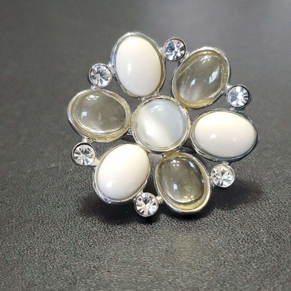 Silver Tone Glass Statement Ring - image 1